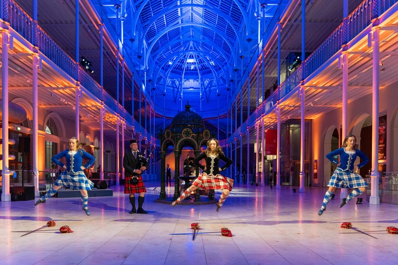 Scottish dancers doing performance for corporate group in Edinburgh